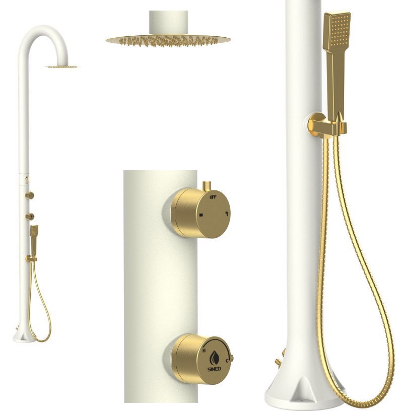 White shower with mobile hand shower